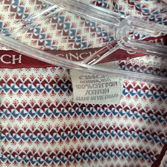 Cinch Men’s Red Geometric Long Sleeve Button Up Size XXL Western Cowboy - Picture 5 of 10